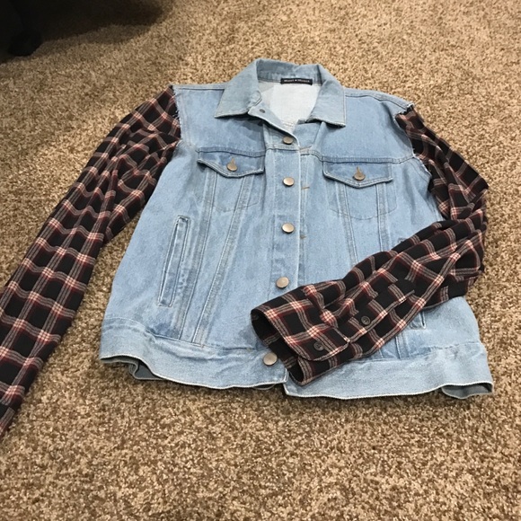 Jean jacket with flannel sleeves