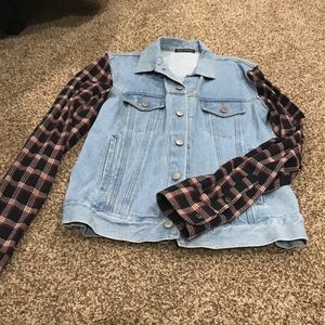 Jean jacket with flannel sleeves