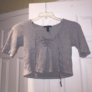Forever 21 Gray cropped lace up tee