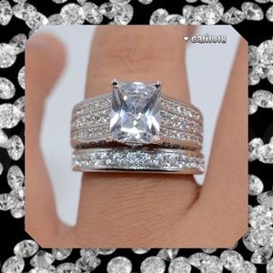 🆕2pc Diamonique & CZ White Gold Filled Wedding