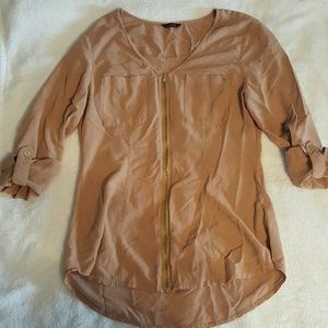 G by Guess tan zip up dress shirt