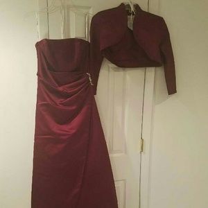 David's Bridal bridesmaid gown and bolero