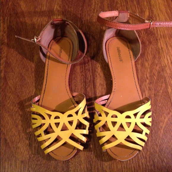 Yellow cutout sandals with ankle strap