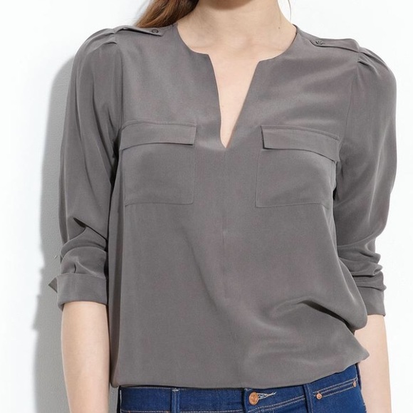 NWOT JOIE Marlo 100% silk blouse. XS. Gun metal