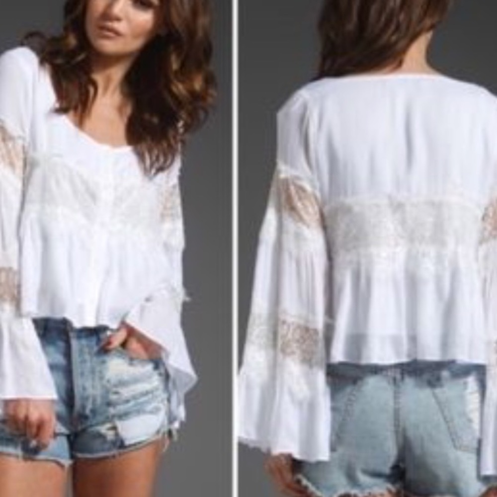 MINKPINK white lace bell sleeve top