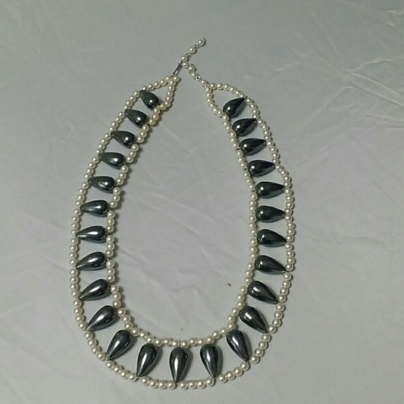 Vintage Faux Hematite & Pearl Necklace