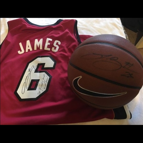 Lebron james autographed jersey and ball