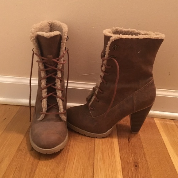 Donating Next week! lace up boots, faux fur lining