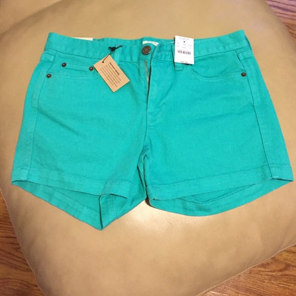 J. Crew. Teal color. Garment dyed denim shorts.