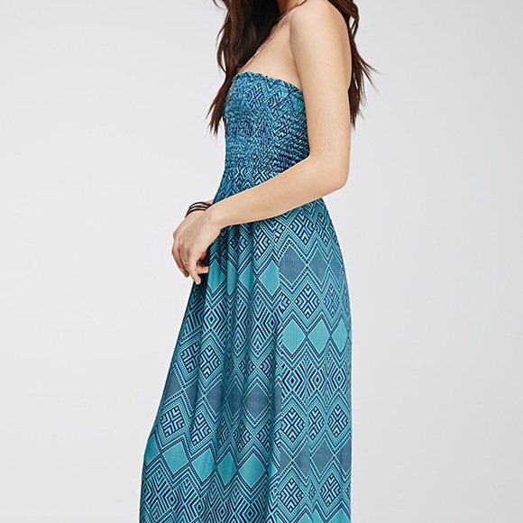 Forever 21 Blue Tribal Print Maxi Dress