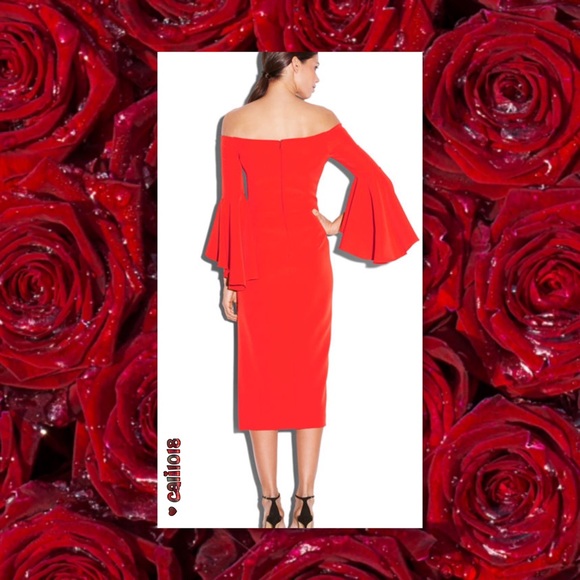 SOLD🆕Red Off Shoulder Long Bell Sleeve Midi - Picture 2 of 3