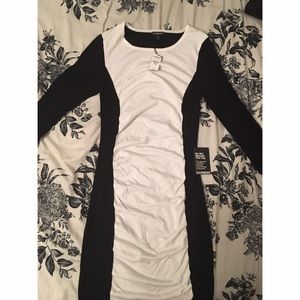 Express Color Blocked Ruched Sweater Dress