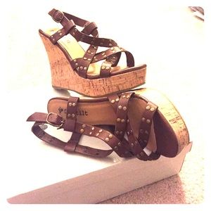 Brown leather with bronze stud wedges