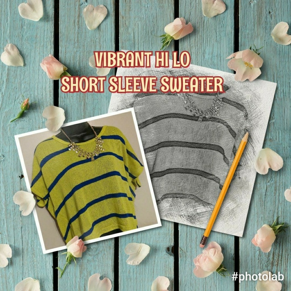 Yellow and Blue Striped Short Sleeve Sweater