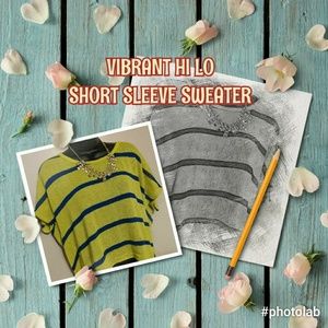 Yellow and Blue Striped Short Sleeve Sweater
