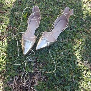 GOLD ALDO LACE UP SANDALS