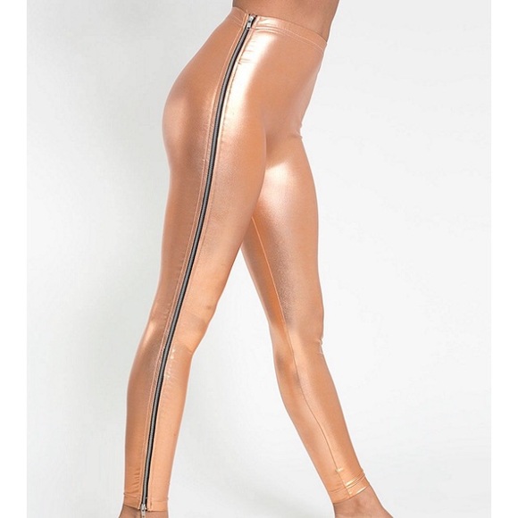 American Apparel liquid copper zippered leggings.