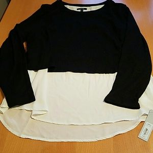 NWT. black sweater with attached  cream blouse