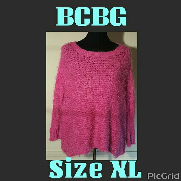 Sz XL BCBG Fuzzy Pink Sweater
