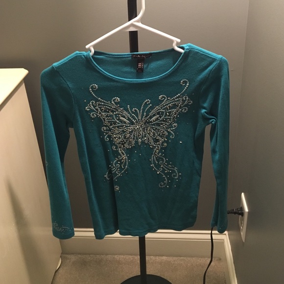 Girls Size L FANG Sequin Butterfly Long Sleeve