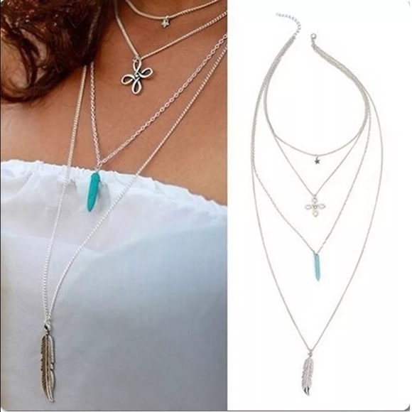 Multilayer Chinese Knot Star Turquoise Feather