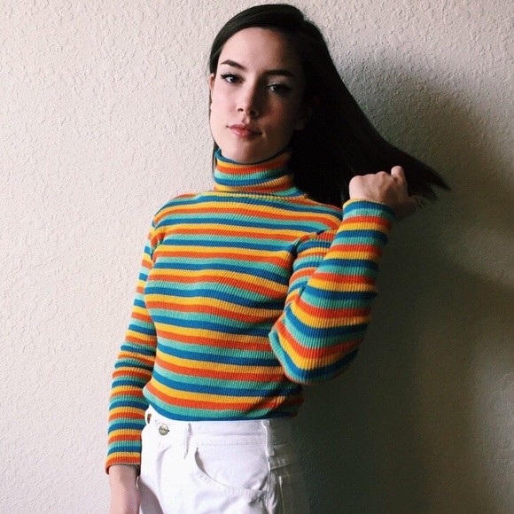 Rainbow Stripe Turtleneck Sweater