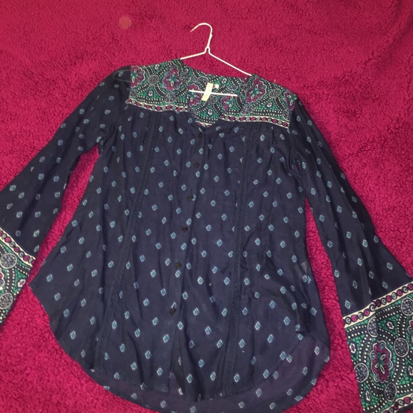 Navy blue, turquoise and Magenta Blouse