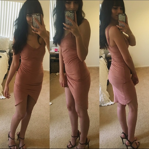 NEW W/ TAGS Faux Suede Asymmetrical Bodycon Dress