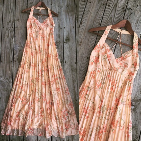 Japanese Floral Halter Maxi Dress