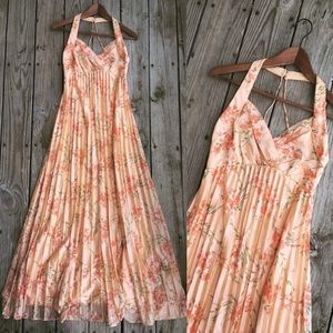 Japanese Floral Halter Maxi Dress