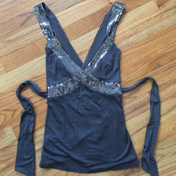 BSB collection Women's Grey Sequin Halter Top Sz S