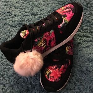 Charlotte Russe Shoes - Colorful Floral/Black Sneaker + Pom Pom hair tie Charlotte Russe Shoes - Colorful Floral/Black Sneaker + Pom Pom hair tie