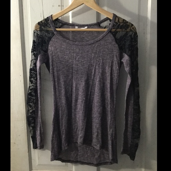 NWOT. Purple shirt w/ fabric & see-through sleeves - Picture 2 of 6