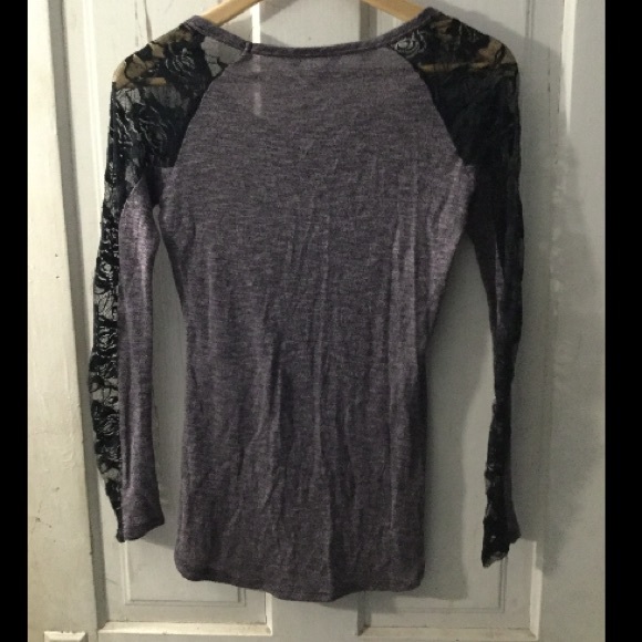 NWOT. Purple shirt w/ fabric & see-through sleeves - Picture 3 of 6