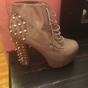 Beige Booties W Silver Spikes