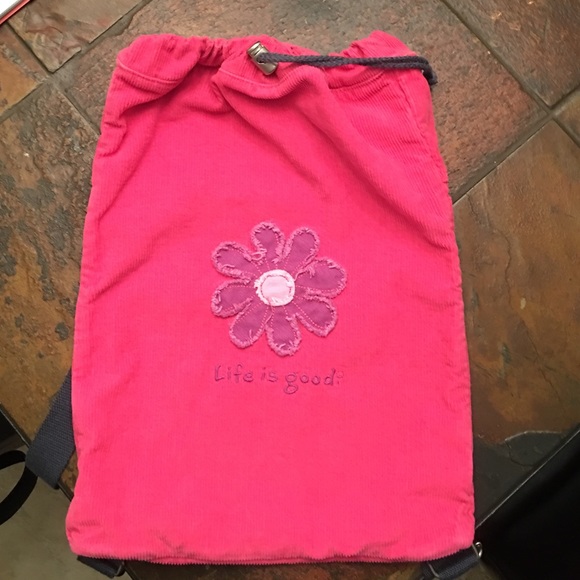 Life is Good corduroy cinch bag