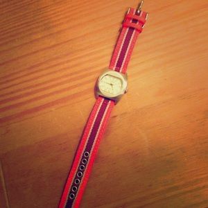 Orange/purple canvas fossil watch