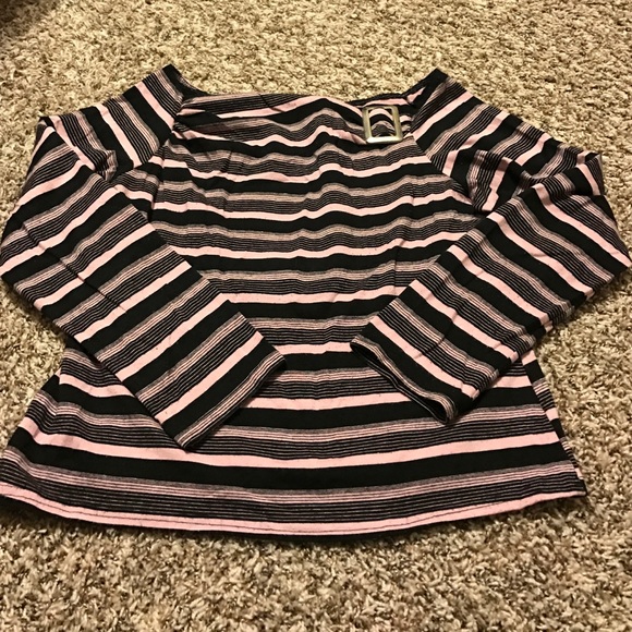 Pink and Black Striped Blouse with Buckle Detail