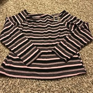 Pink and Black Striped Blouse with Buckle Detail