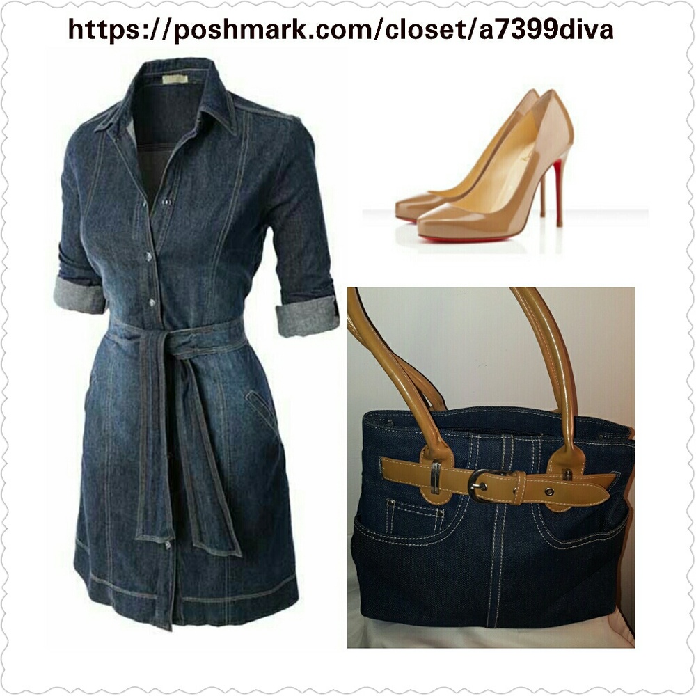 Indigo Denim and Camel Tan Purse