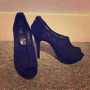 Black Apt 9 black, peep toe heels.