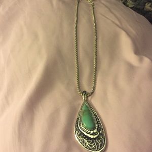 Blue stone and silver tone necklace