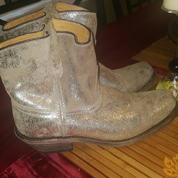 Gold Genuine Leather Cowboy Boots - Picture 1 of 3