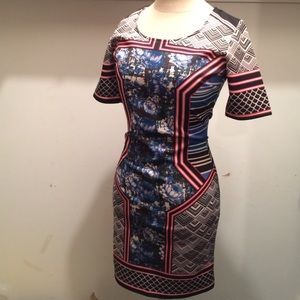 Fitted shirt sleeve patterned dress
