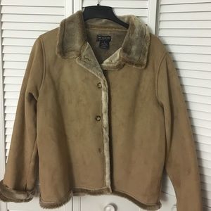 Women's suede winter coat with faux fur lining