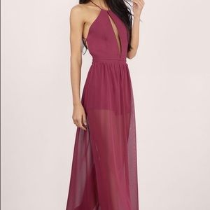 Burgundy sheer-skirt dress