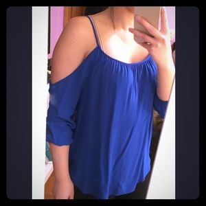 Royal blue open shoulder flowy top