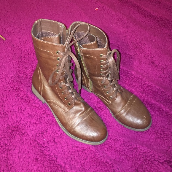 Brown combat boots