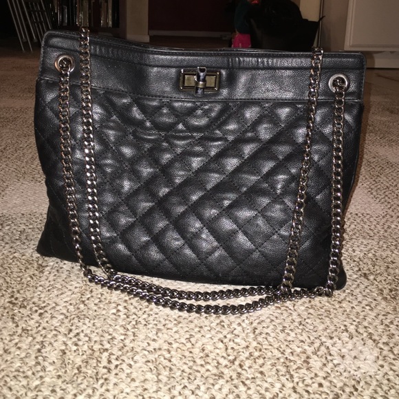Black leather silver chained bag