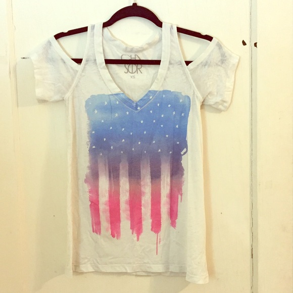Chaser XS Cut-Out Sleeve American Flag T-Shirt